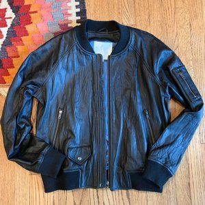 *SOLD* Like New Burning Torch Black Leather Bomber Jacket | Size S | Silk Lined